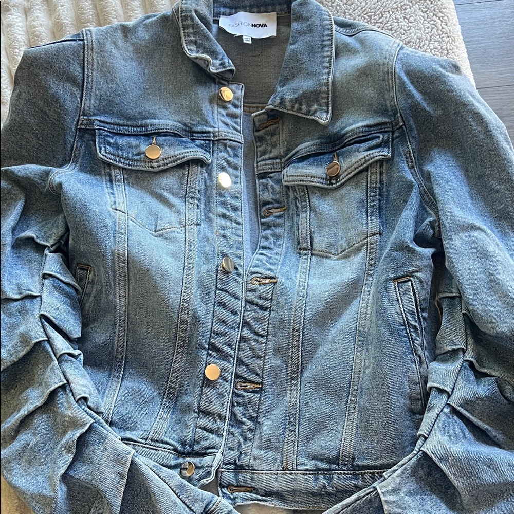 Fashion Nova Ruffled Blue Jean Jacket